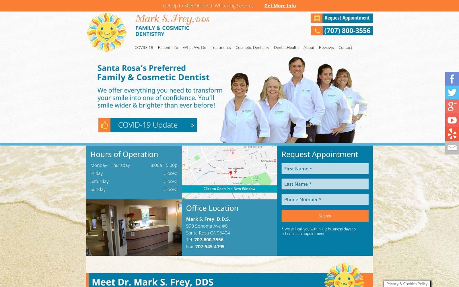 The screenshot of mark s. Frey, dds santarosacosmeticdentist. Com website