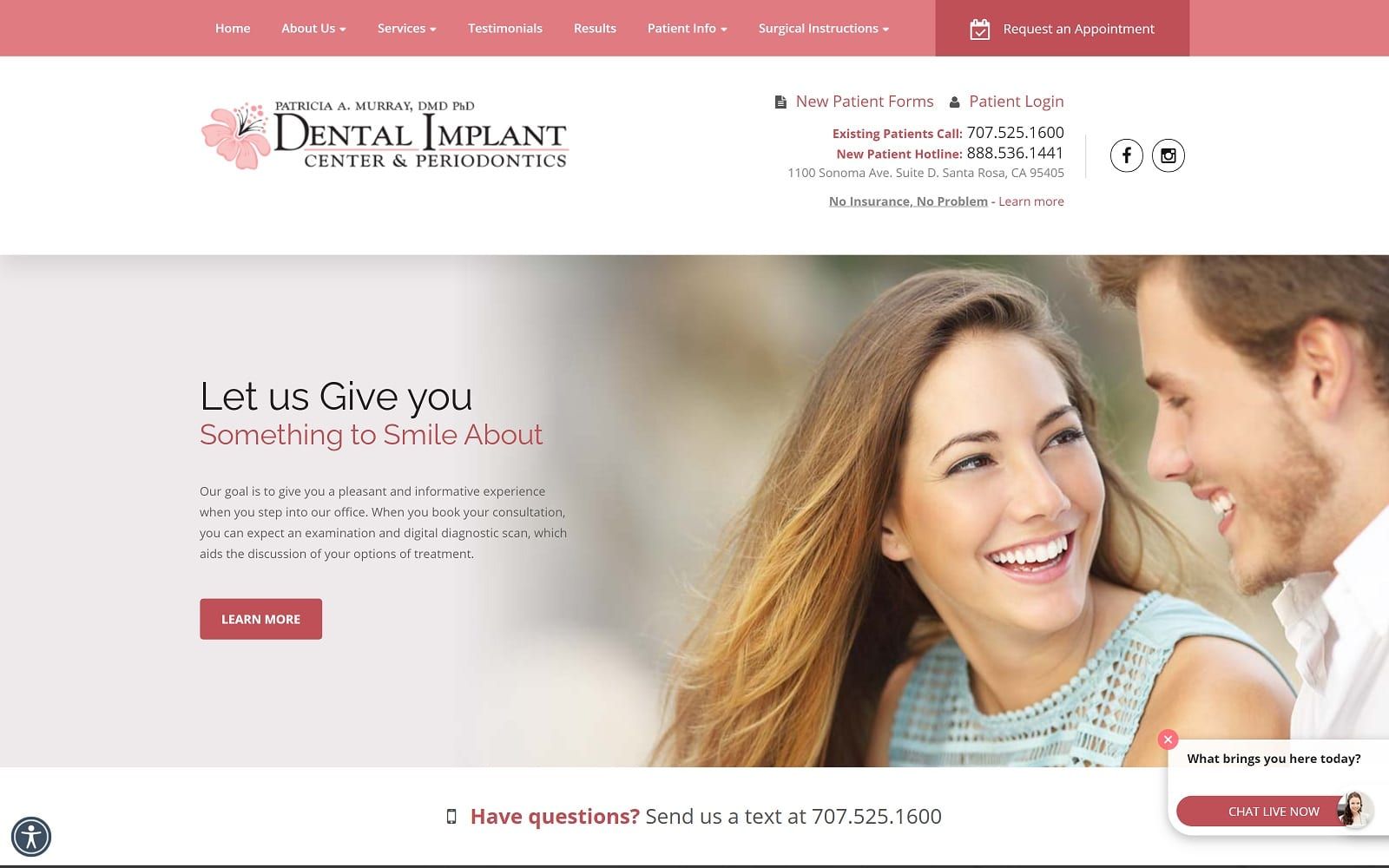 The screenshot of santa rosa dental implant center santarosadentalimplantcenter. Com dr. Patricia a. Murray website