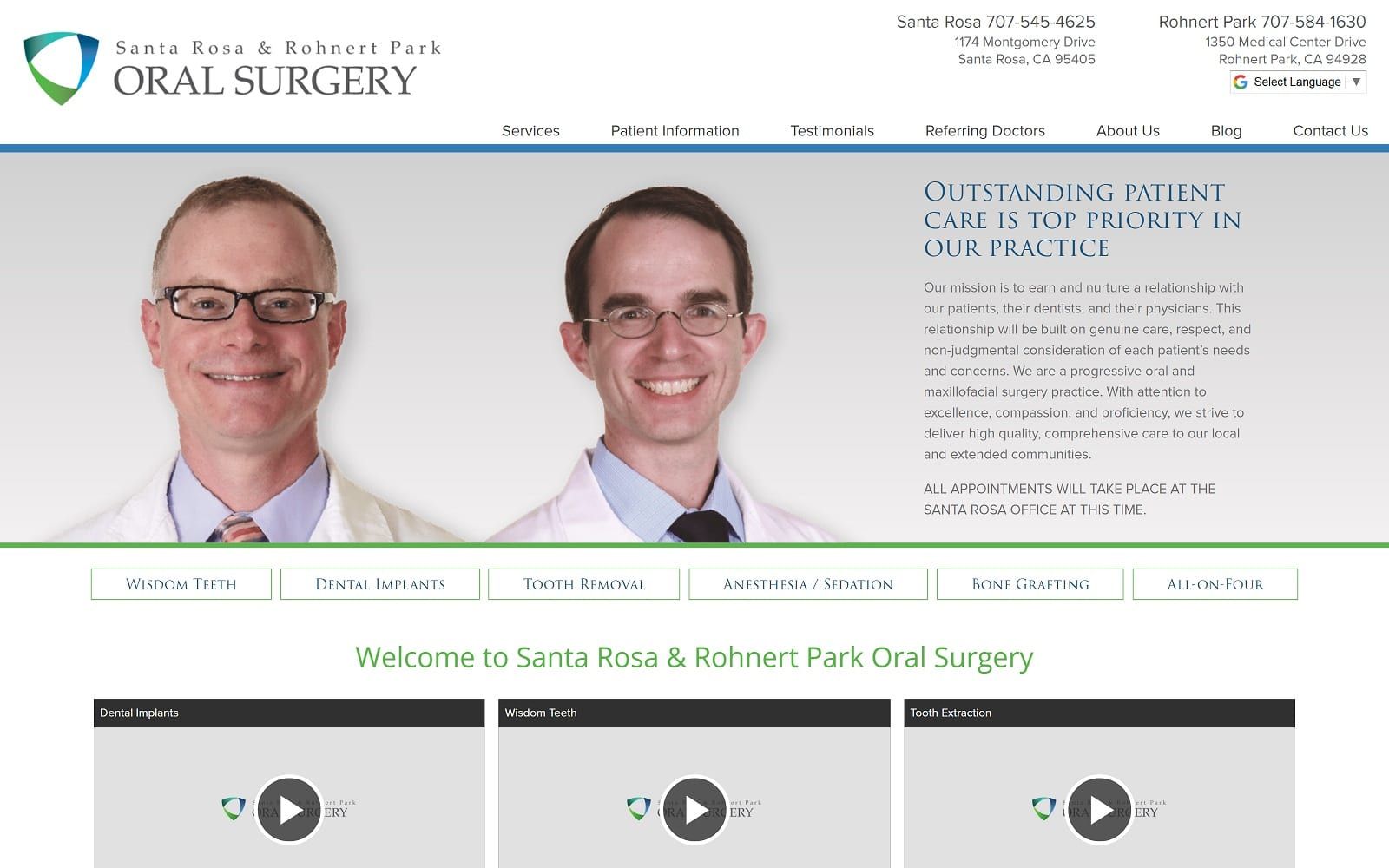 The screenshot of santa rosa & rohnert park oral surgery santarosaoralsurgery. Com website