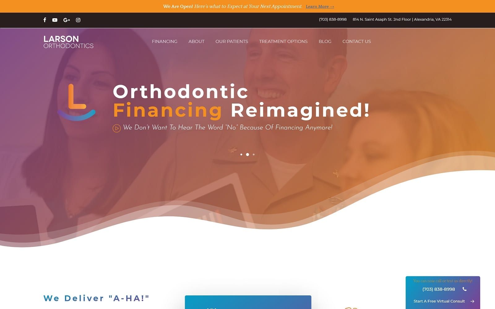 The screenshot of larson orthodontics smilesbylarson. Com website