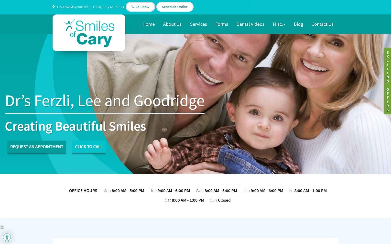 The screenshot of smiles of cary family dentistry smilesofcary. Com website