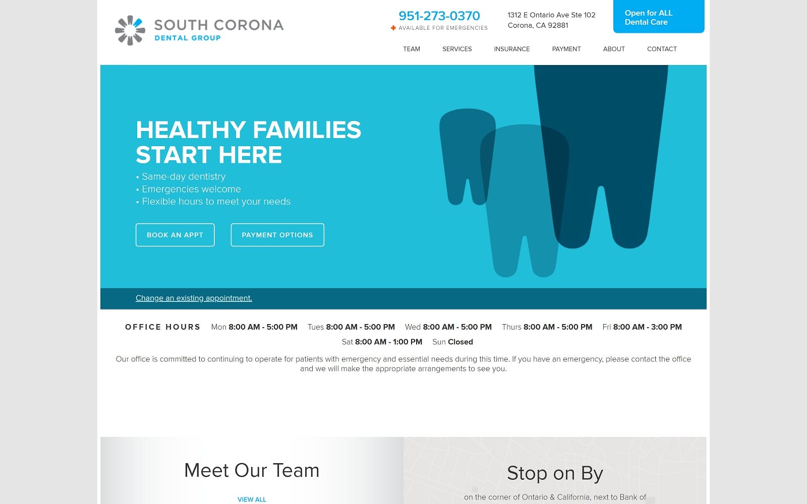 The screenshot of south corona dental group southcoronadental. Com website