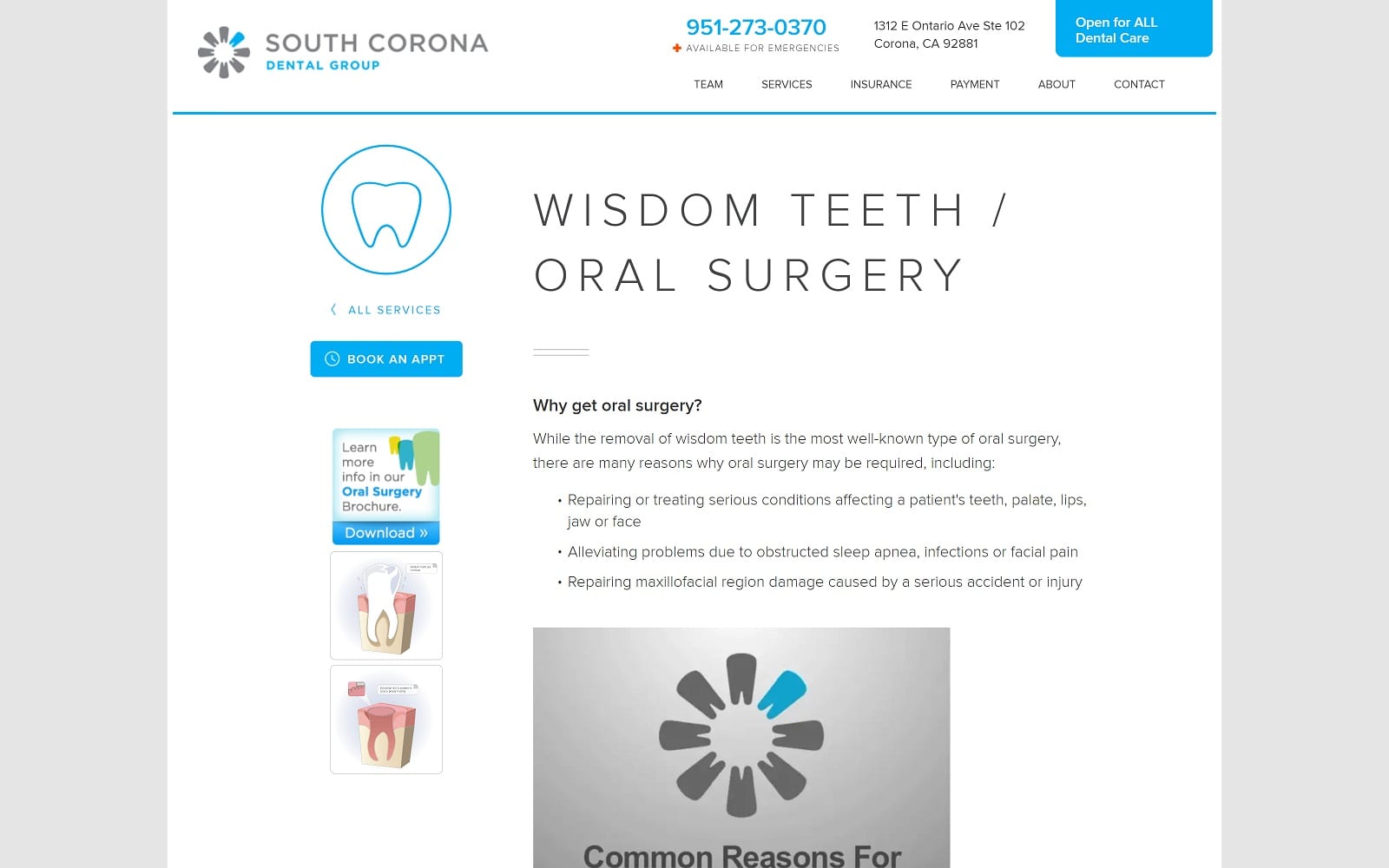 The screenshot of south corona dental group southcoronadental. Com website