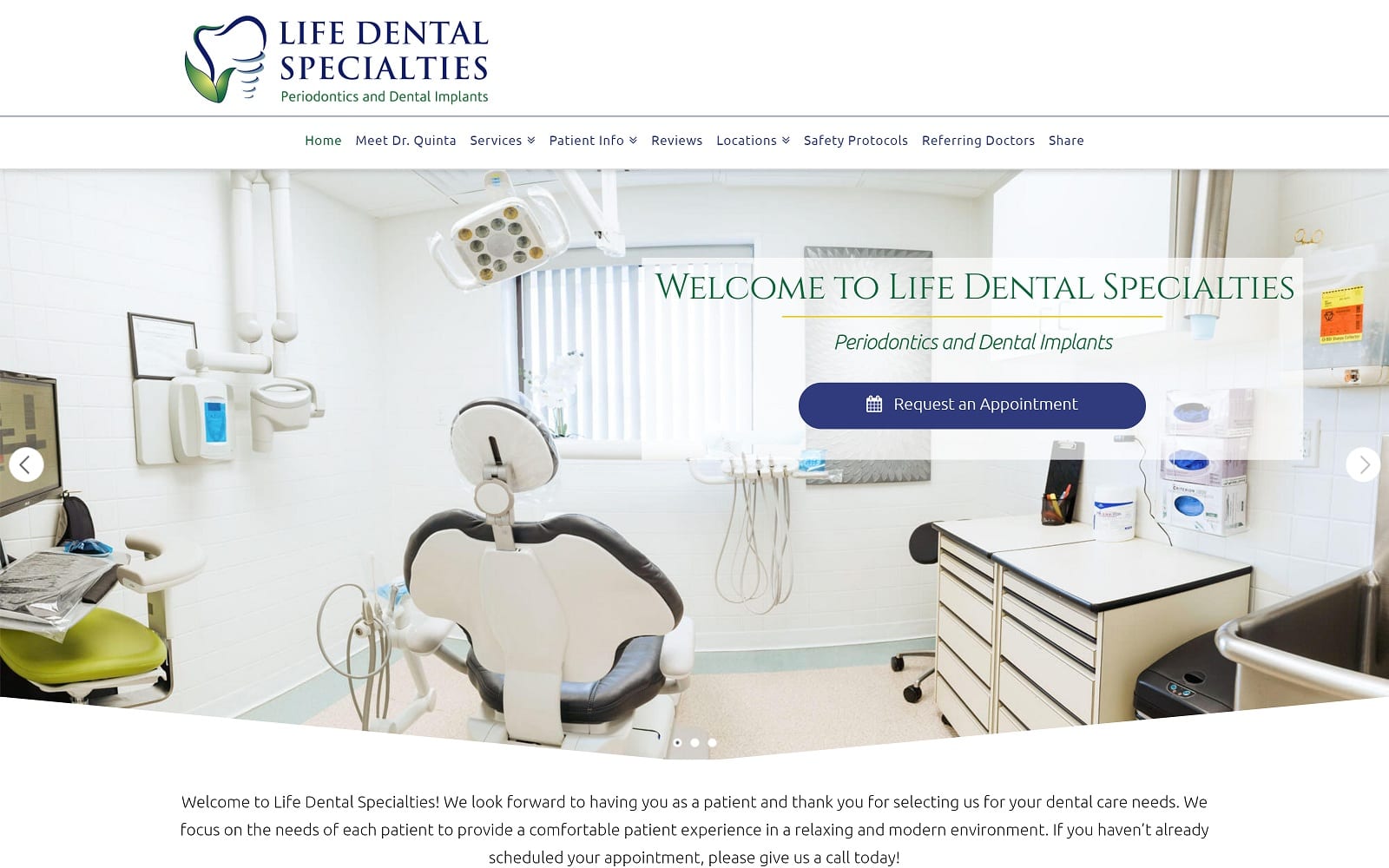 The screenshot of life dental specialties teethr4life. Com dr. Quinta website