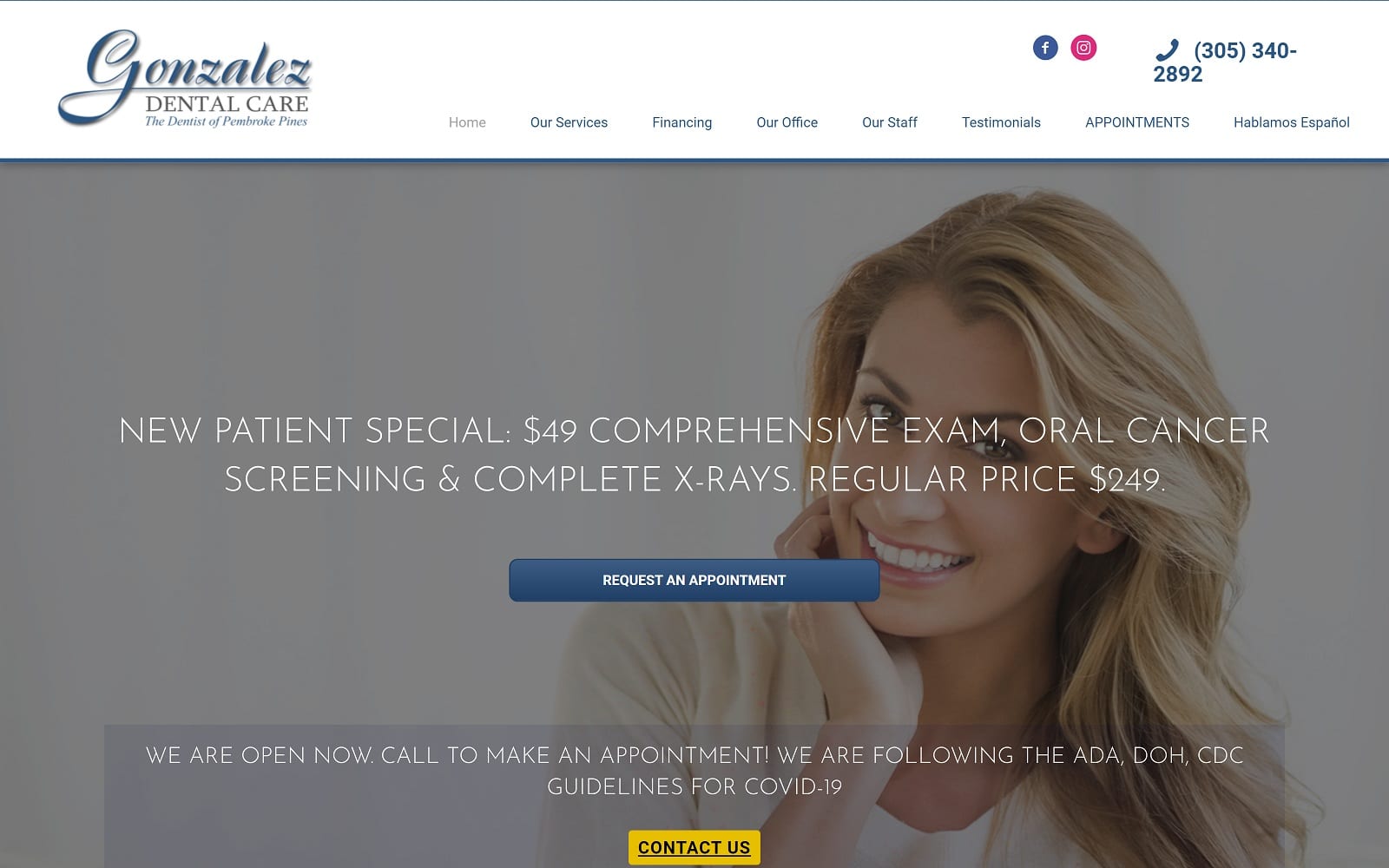 The screenshot of gonzalez dental care thedentistofpembrokepines. Com website