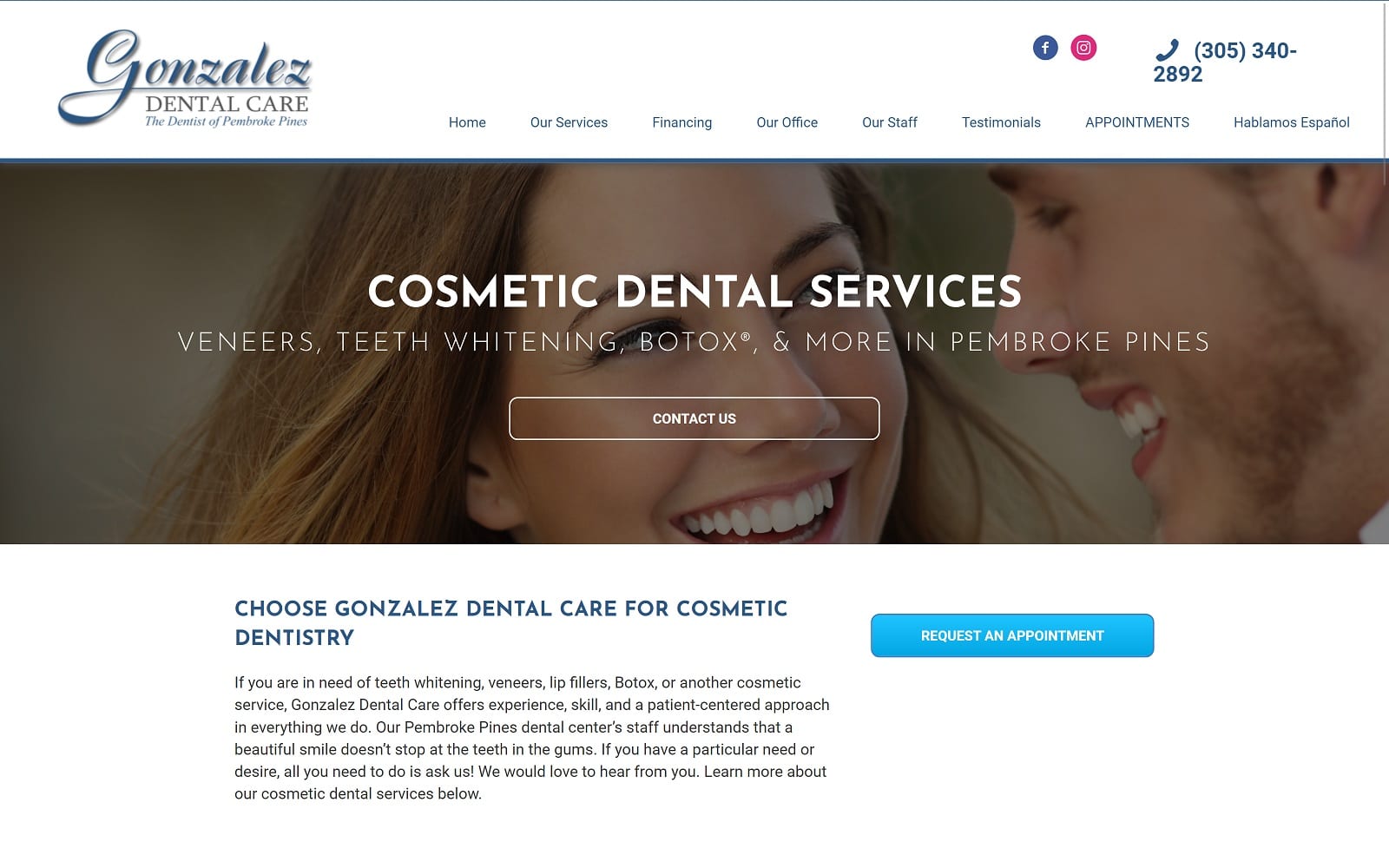 The screenshot of gonzalez dental care thedentistofpembrokepines. Com website