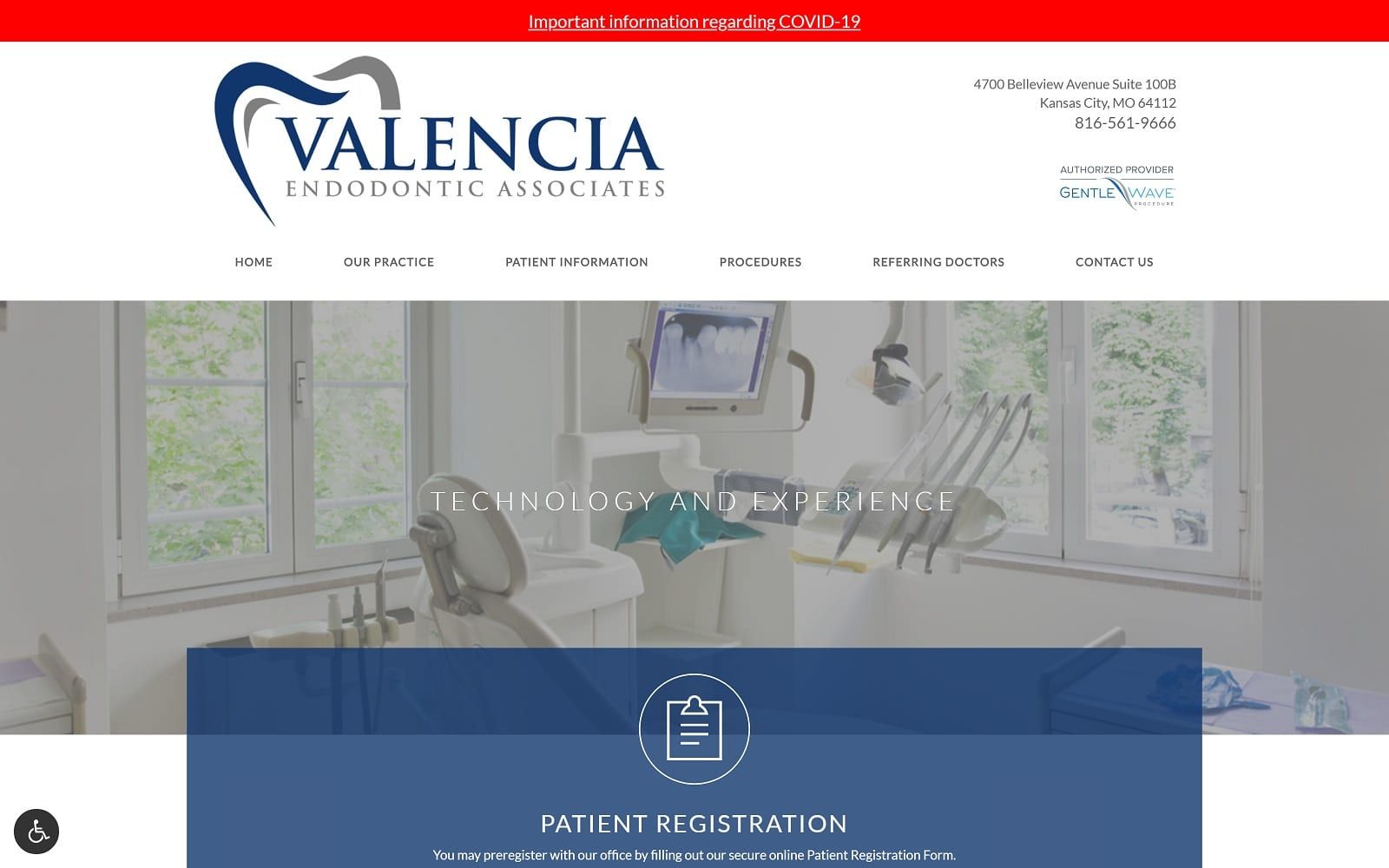 The screenshot of valencia endodontic associates: dr. Ronald wollard dr. Chad wollard valenciaendodontics. Com website