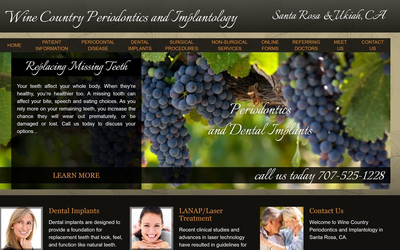 The screenshot of wine country periodontics and implantology winecountryperio. Com dr. Paul j. Steigerwald website