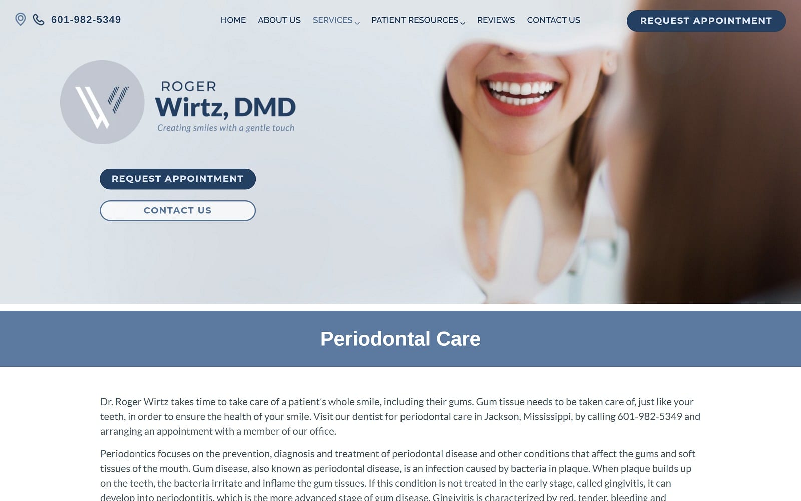 The screenshot of roger wirtz, dmd wirtzdentistry. Com website