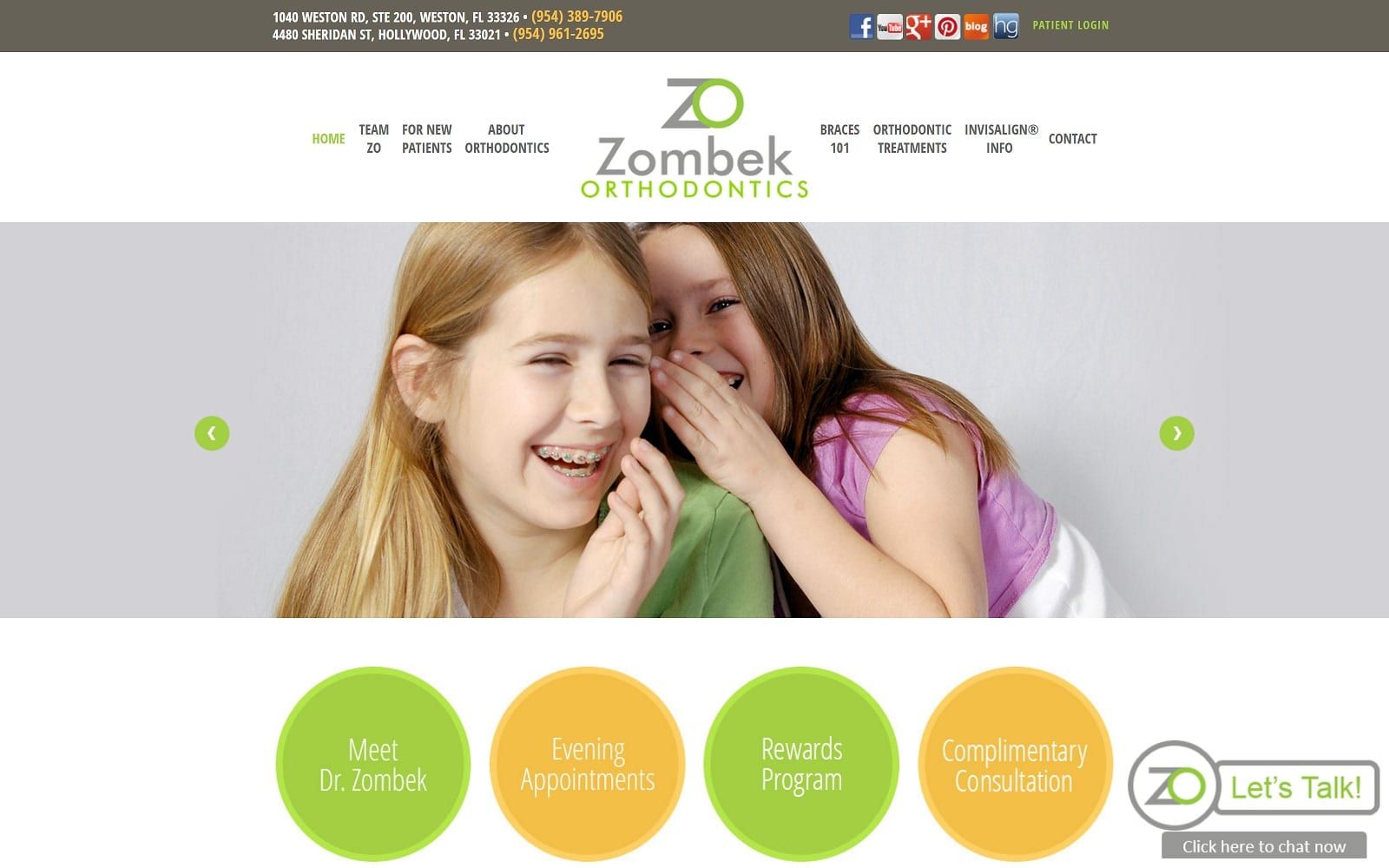 The screenshot of zombek orthodontics zombekortho. Com dr. Steven zombek website