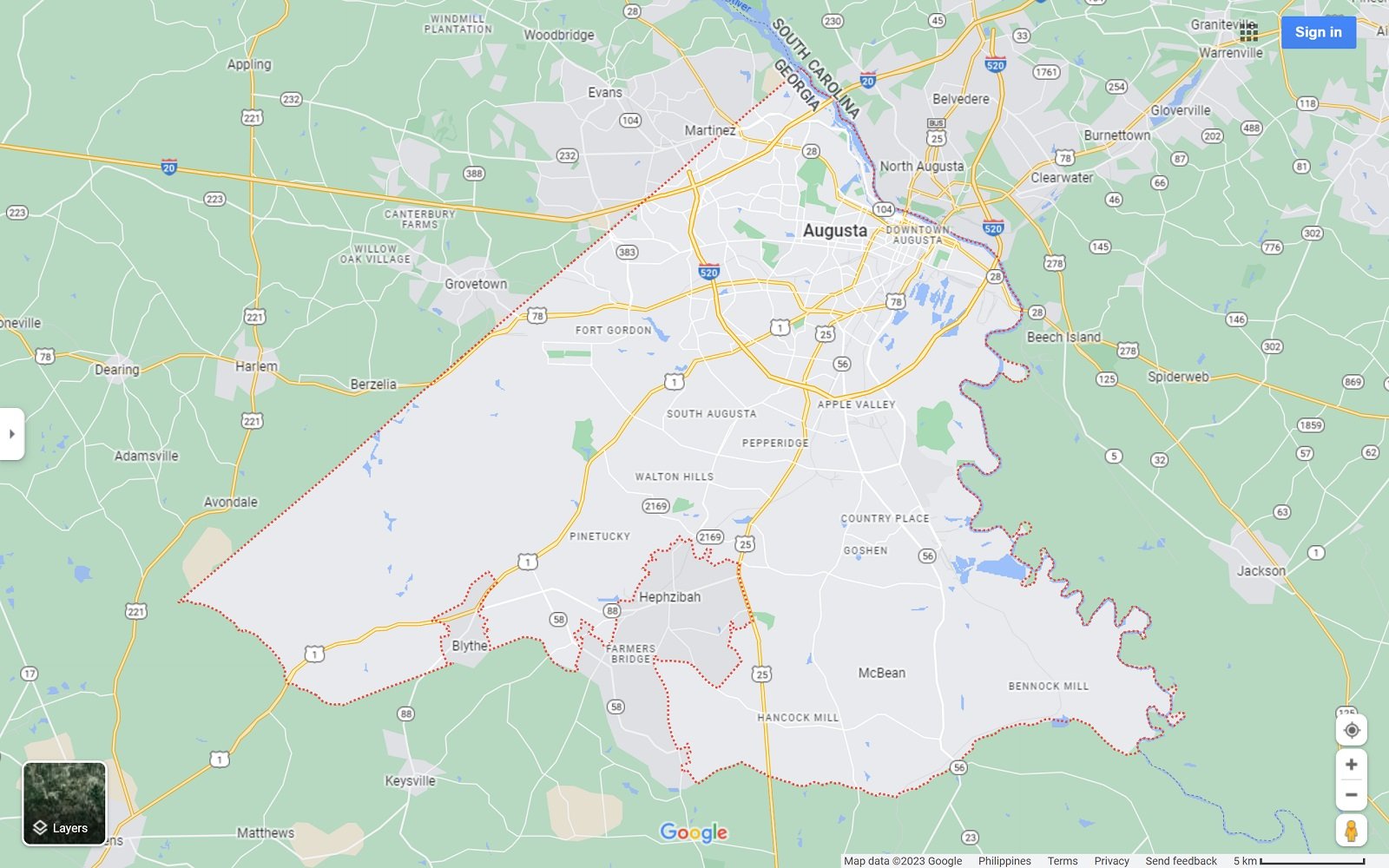 Augusta GA map