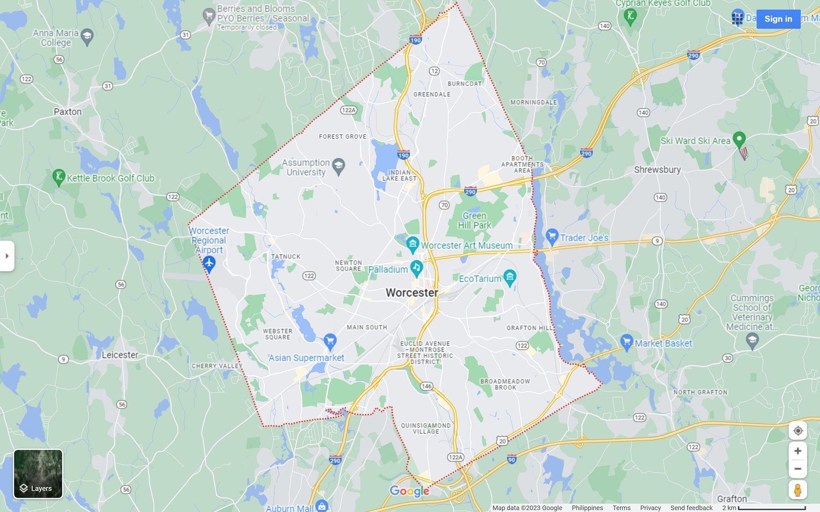 Worcester MA map