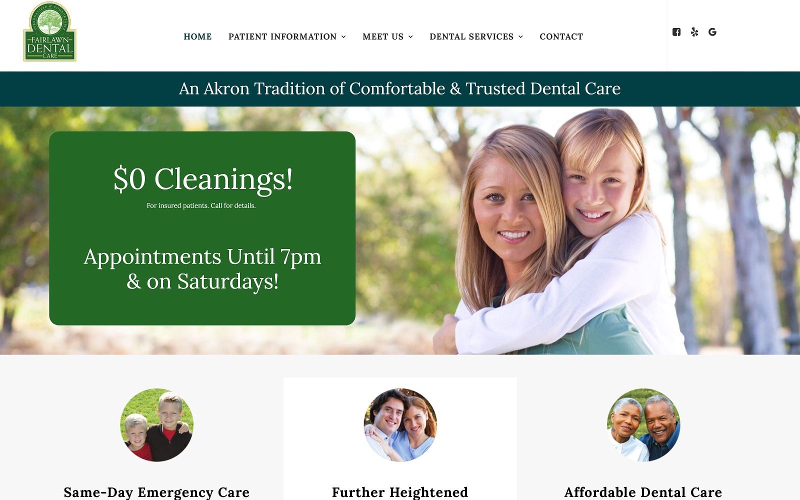 The screenshot of fairlawn dental care: mark c. Rigby, dmd akroncosmeticdentist. Com website