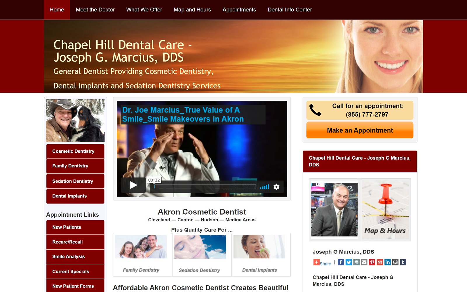 The screenshot of chapel hill dental care - joseph g. Marcius, dds akrondental. Com website