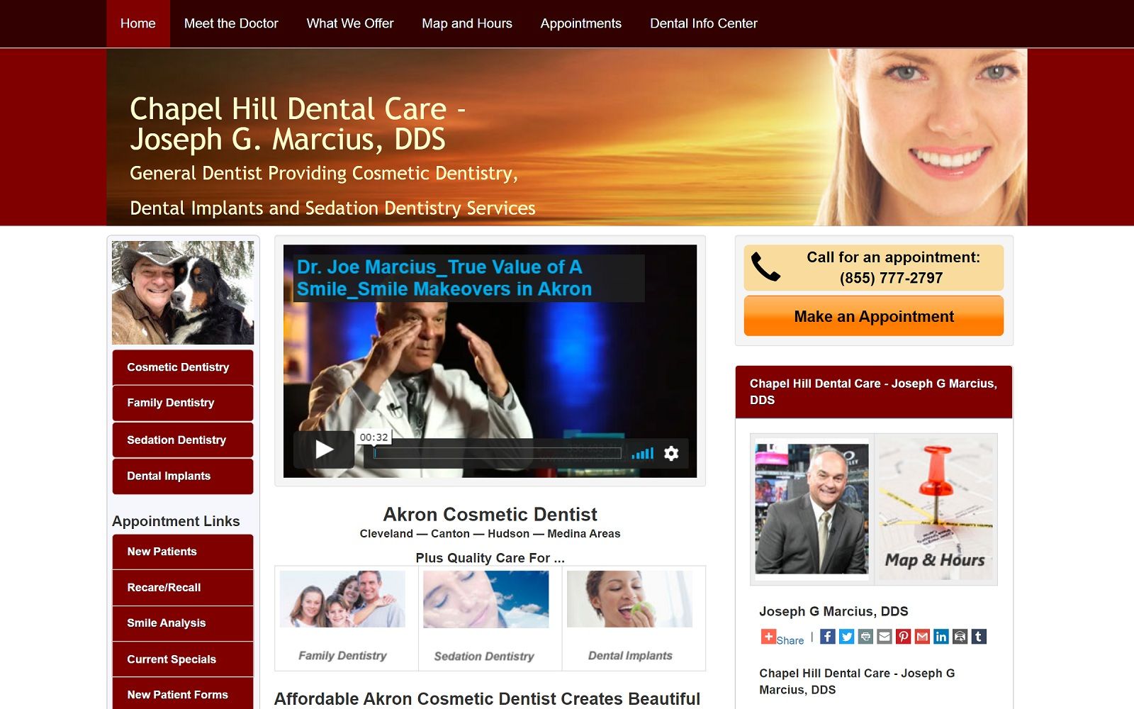 The screenshot of chapel hill dental care - joseph g. Marcius, dds akrondental. Com website