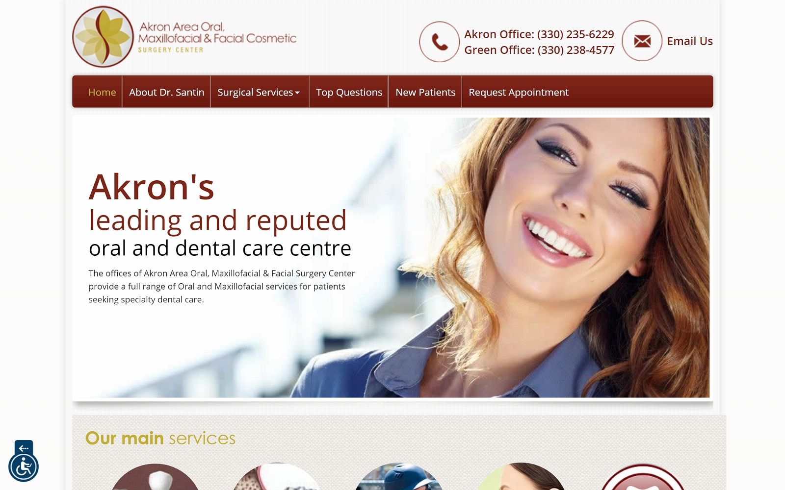 The screenshot of akron area oral, maxillofacial & facial cosmetic surgery center akronoralsurgery. Com website