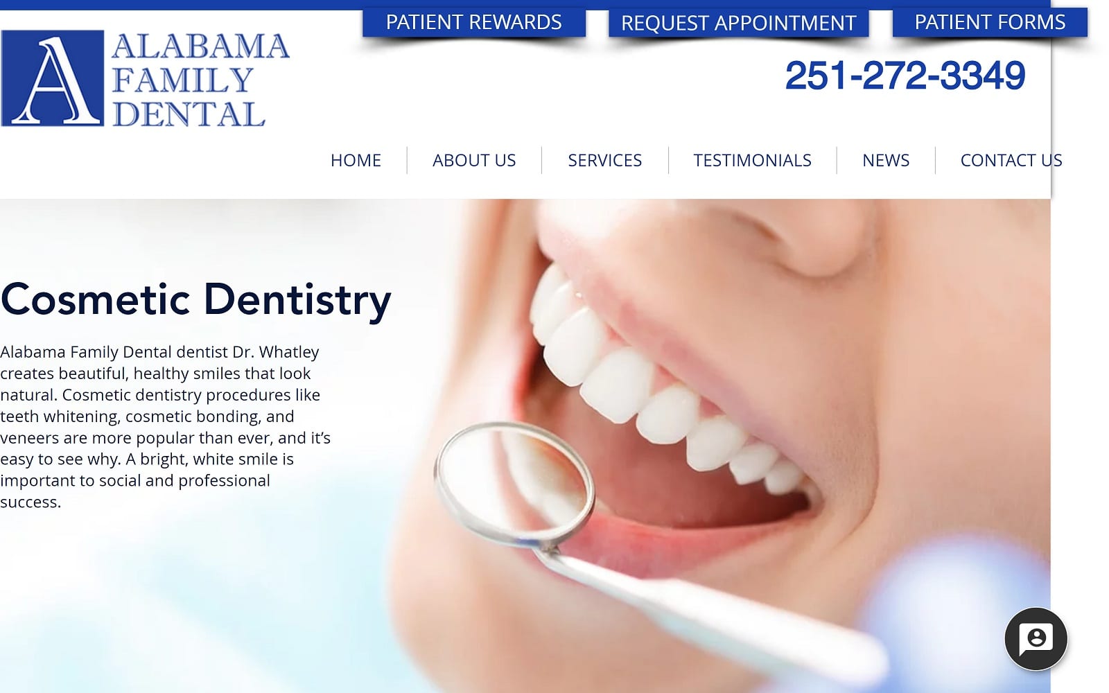 The screenshot of alabama family dental alabamafamilydental. Com website