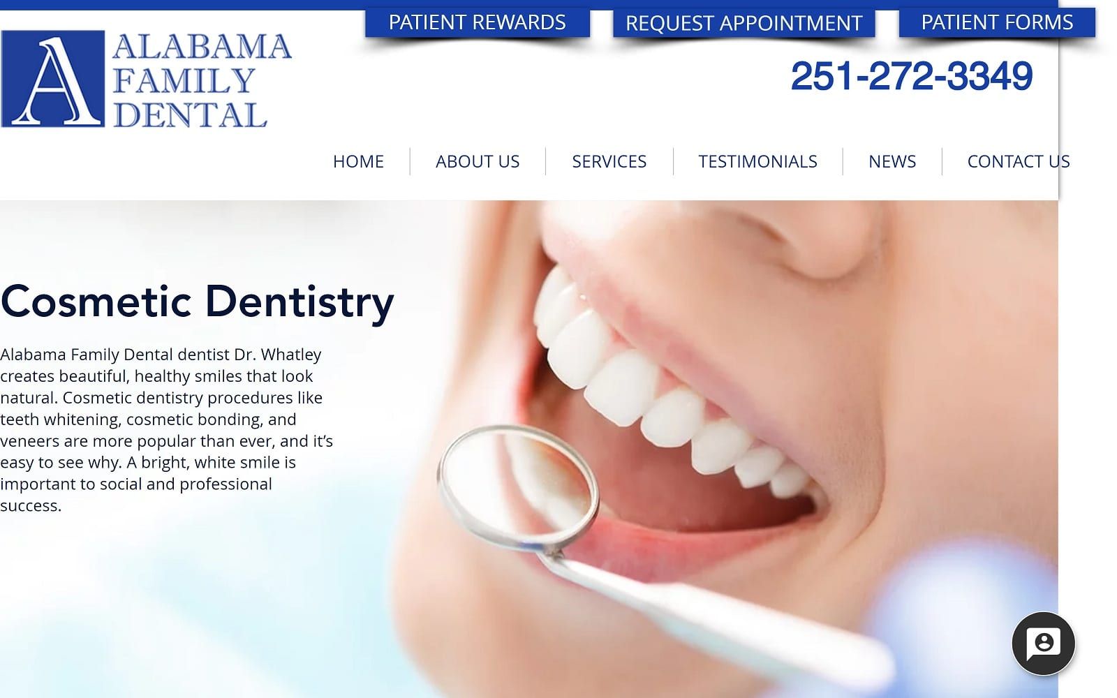 The screenshot of alabama family dental alabamafamilydental. Com website