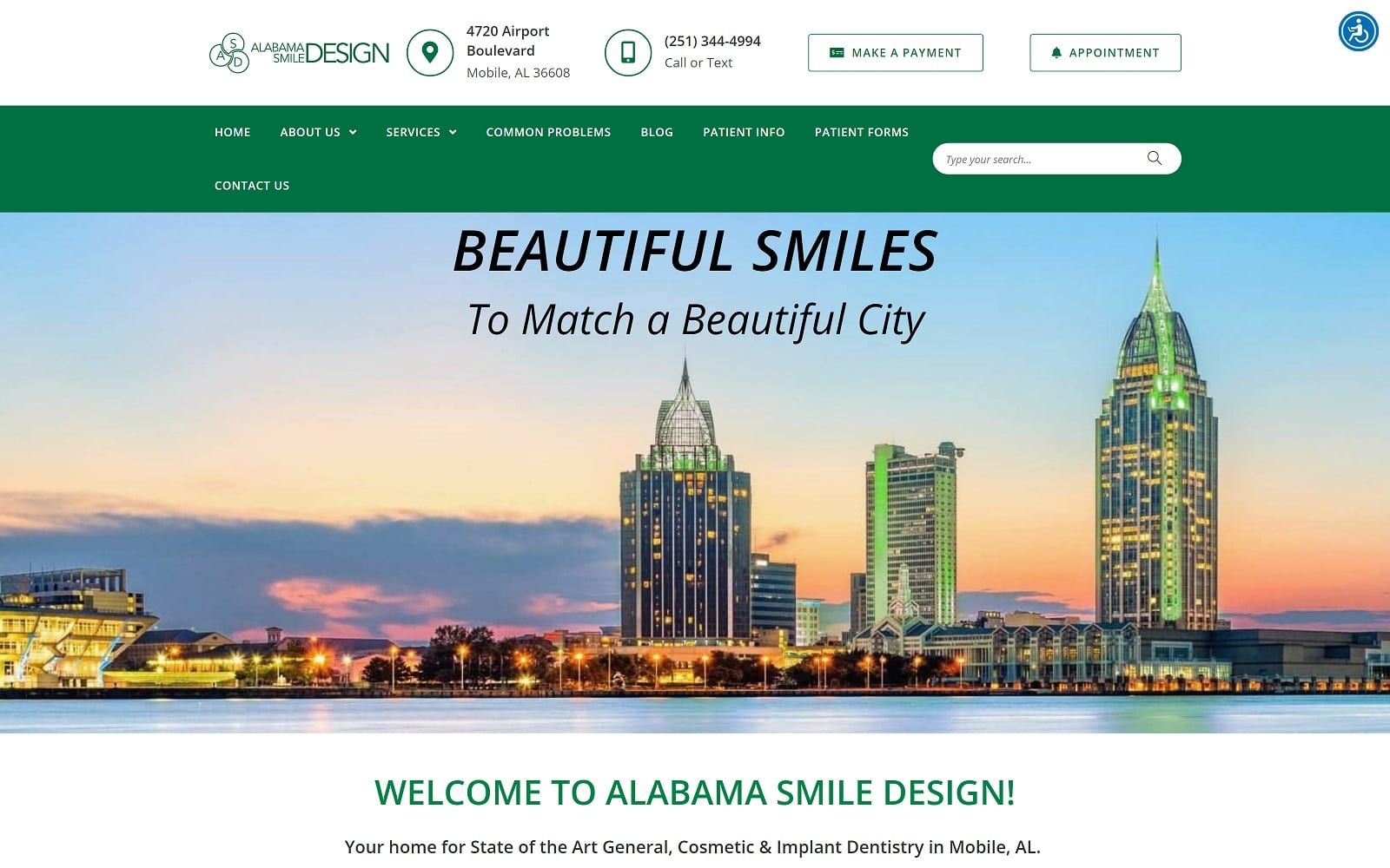 The screenshot of alabama smile design alabamasmiledesign. Com dr. Brandon o’donnell website