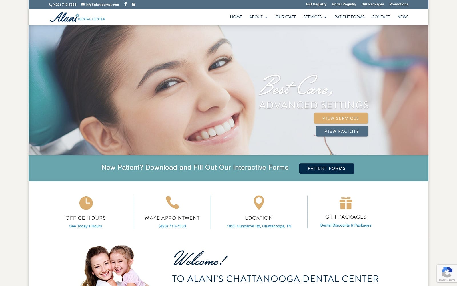 The screenshot of alani dental center alanidental. Com website