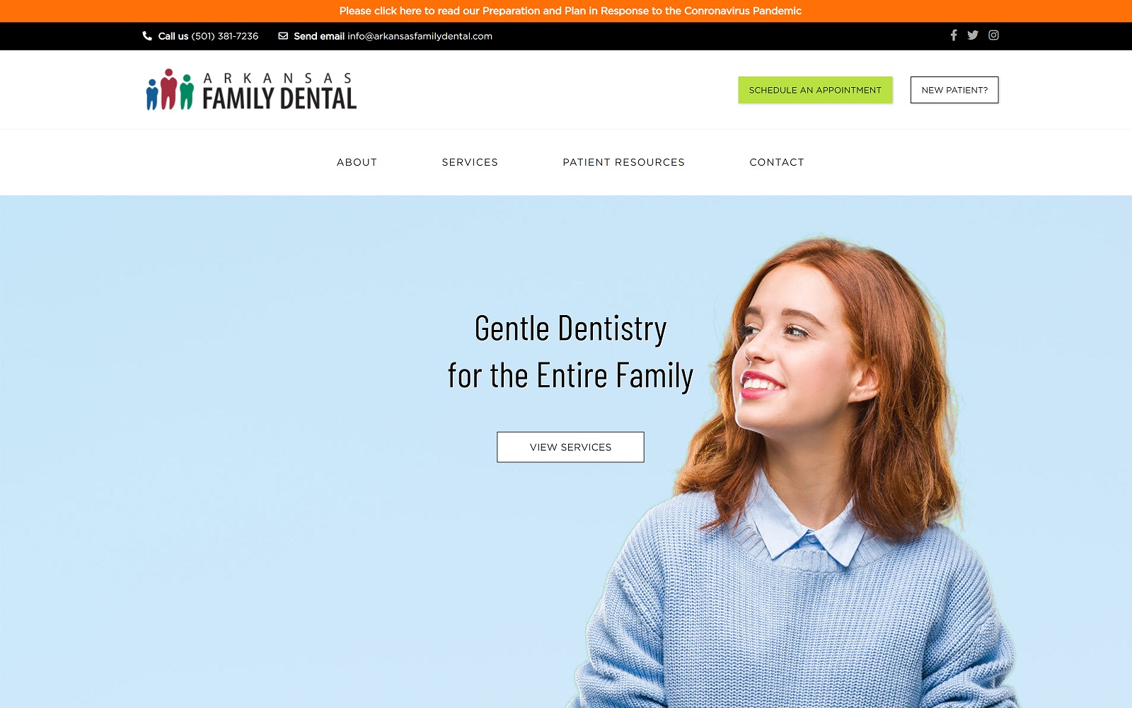 The screenshot of arkansas family dental website arkansasfamilydental. Com website