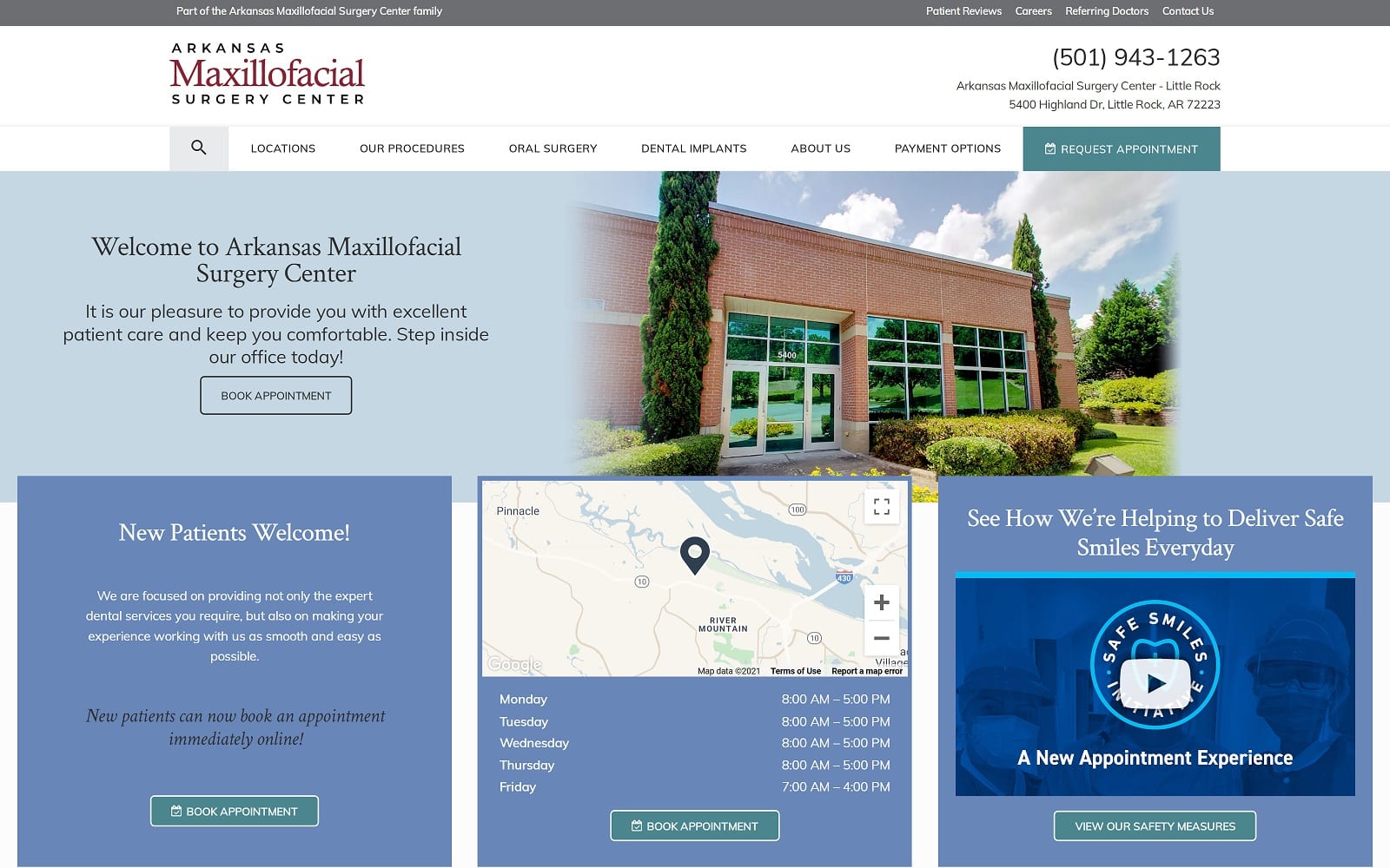 The screenshot of arkansas maxillofacial surgery center - little rock arkansasmaxoralsurgery. Com/locations/little-rock website