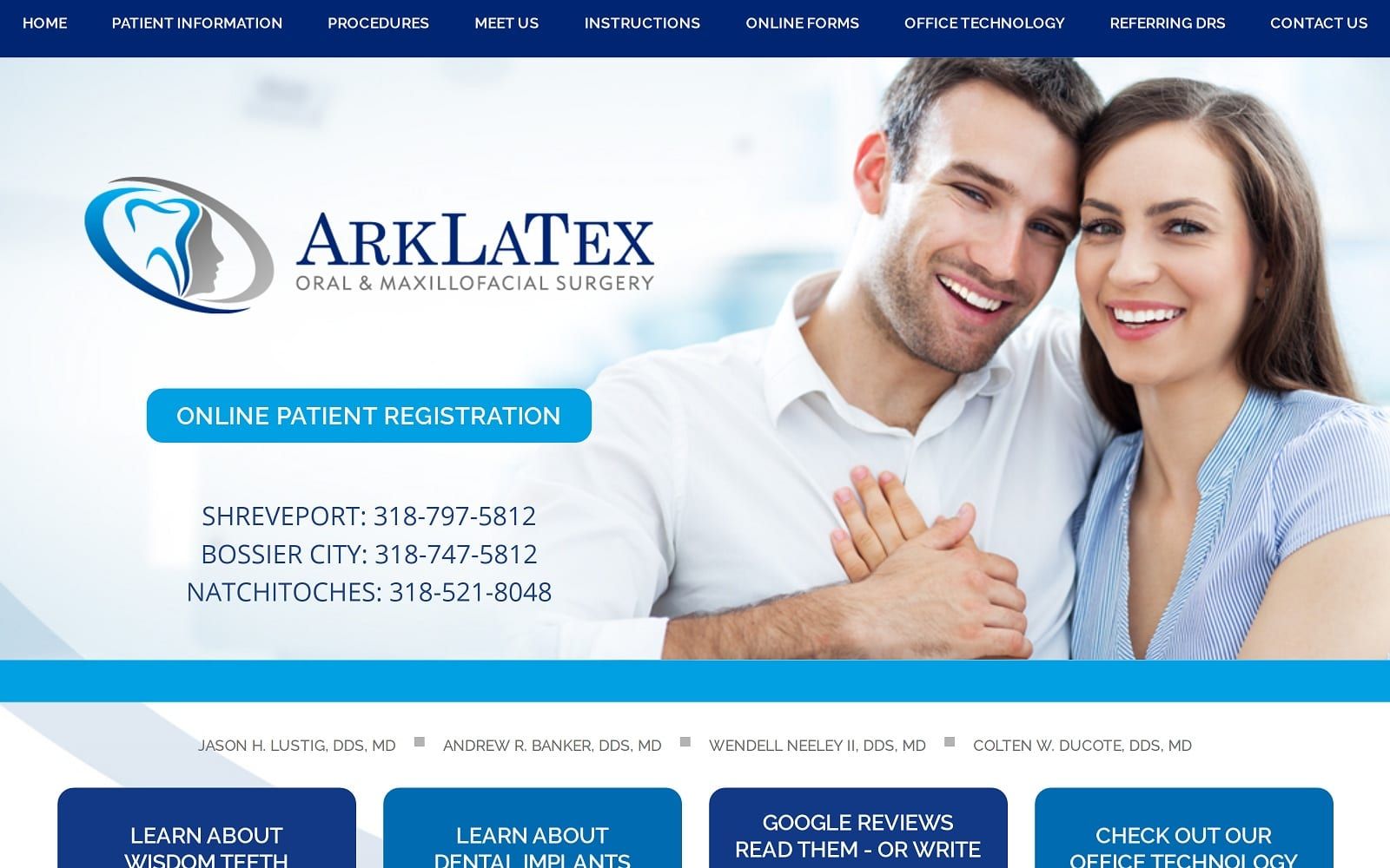The screenshot of arklatex oral & maxillofacial surgery arklatexoralsurgery. Com website