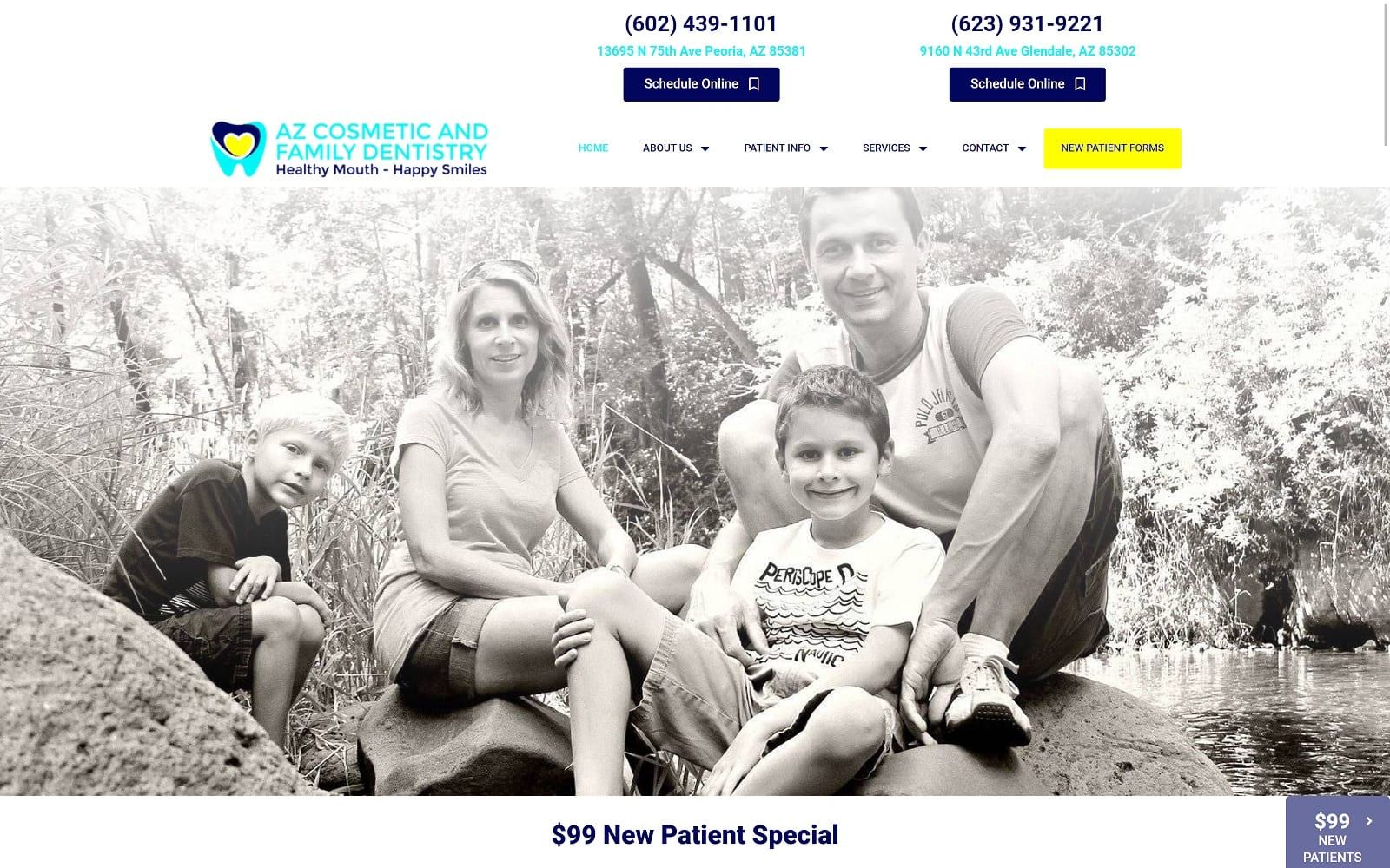 The screenshot of az cosmetic & family dentistry azfamilydentistry. Com website