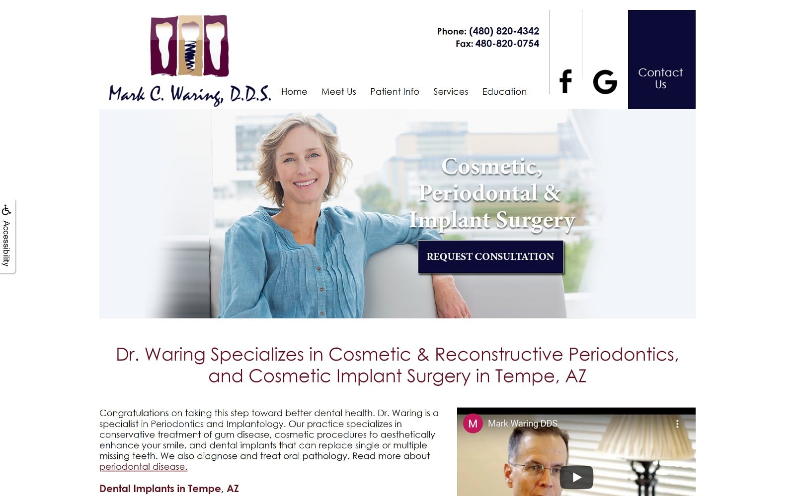 The screenshot of mark c. Waring, dds azperioimplants. Com website