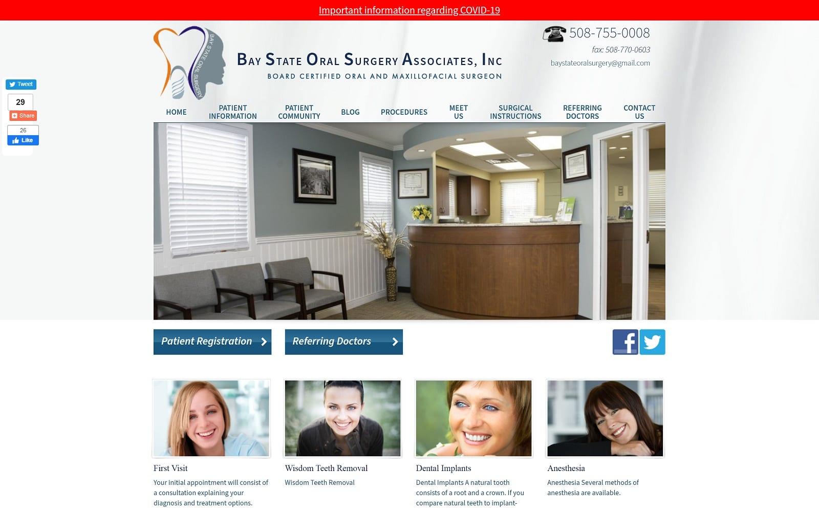 The screenshot of baystate oral surgery associates baystateoms. Com website