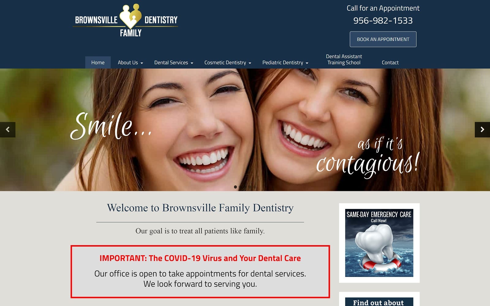 The screenshot of brownsville family dentistry brownsvillefamilydentistry. Com website