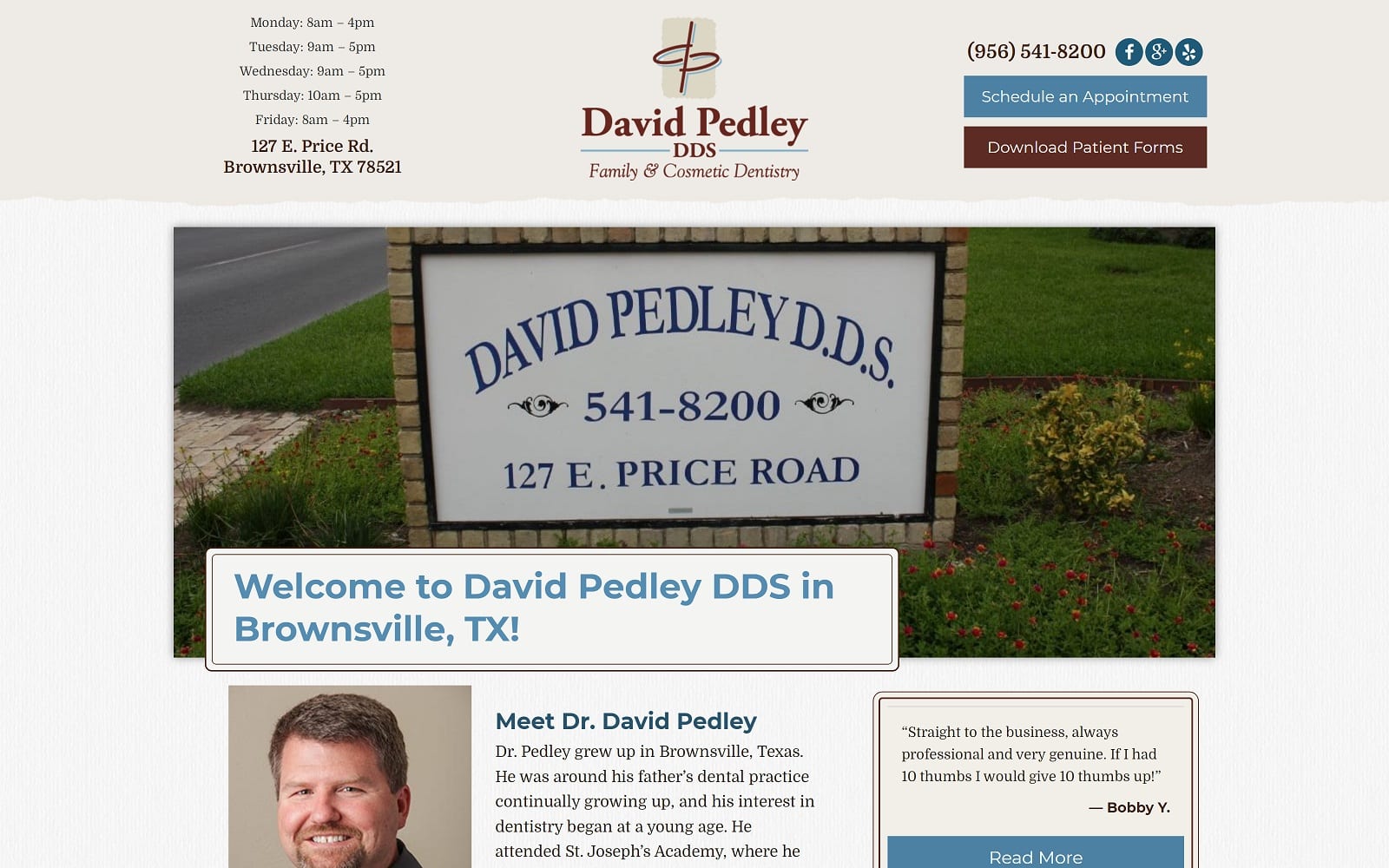 The screenshot of david pedley d. D. S. Family and cosmetic dentistry brownsvillesmiles. Com website