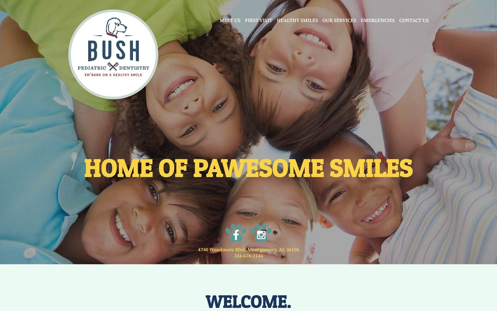 The screenshot of bush pediatric dentistry dr. Samuel bush bushpediatricdentistry. Com website
