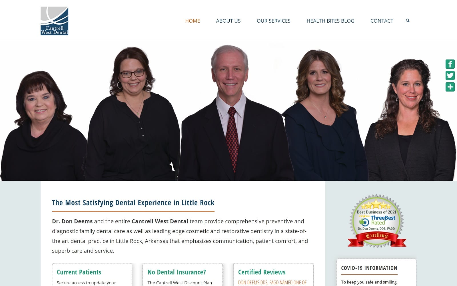 The screenshot of cantrell west dental cantrellwestdental. Com dr. Don deems website