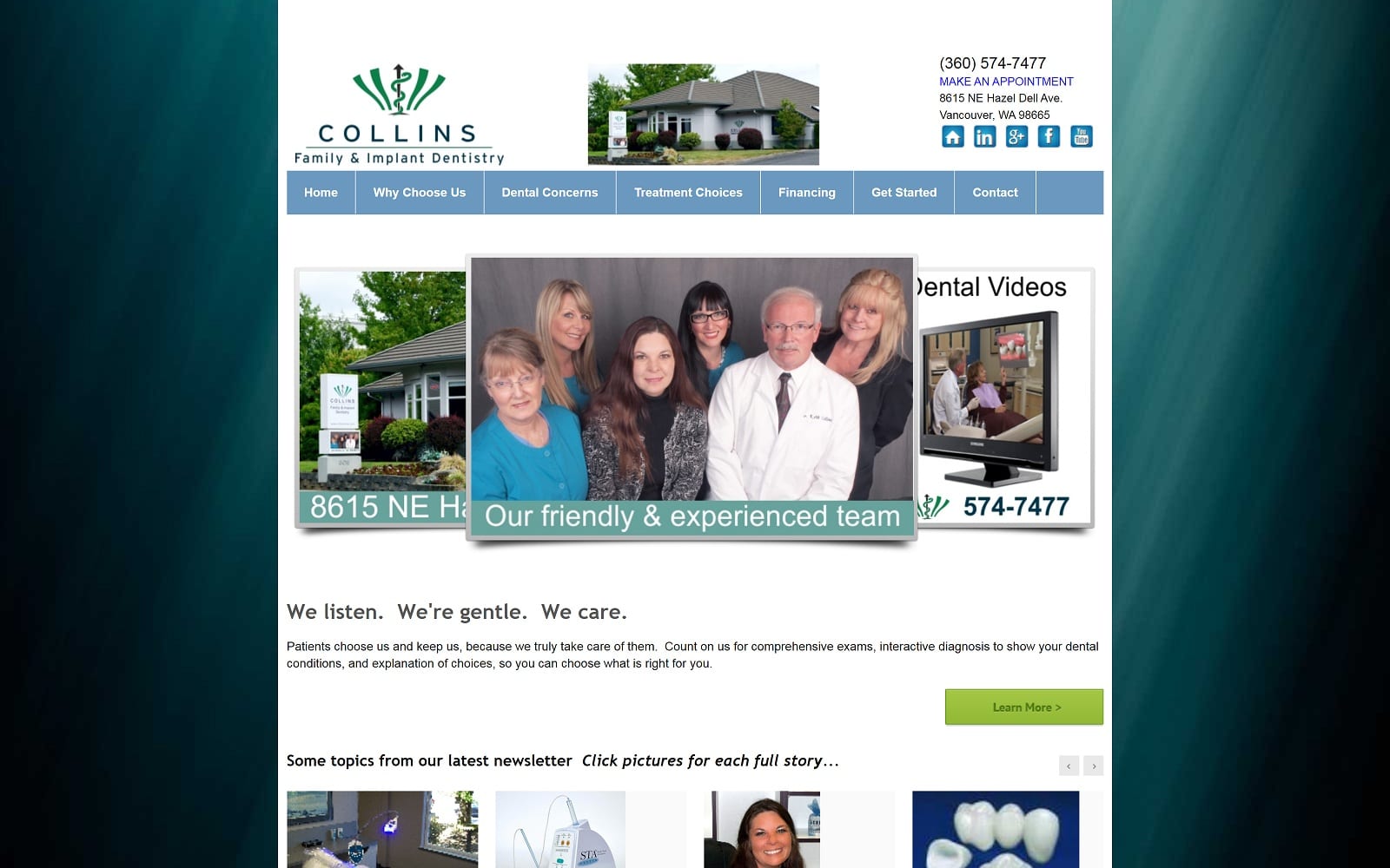 The screenshot of collins family and implant dentistry cfdonline. Com dr. Collins website