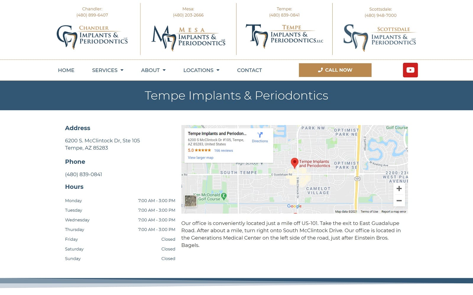 The screenshot of tempe implants and periodontics chandlerperio. Com/locations/tempe-implants-periodontics website