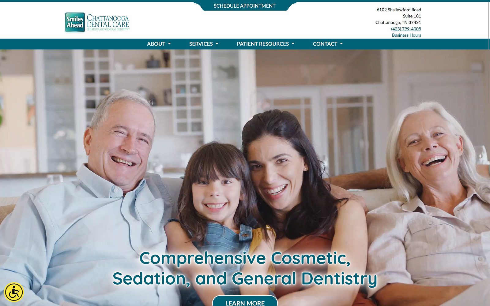 The screenshot of chattanooga dental care chattanoogadentalcare. Com website