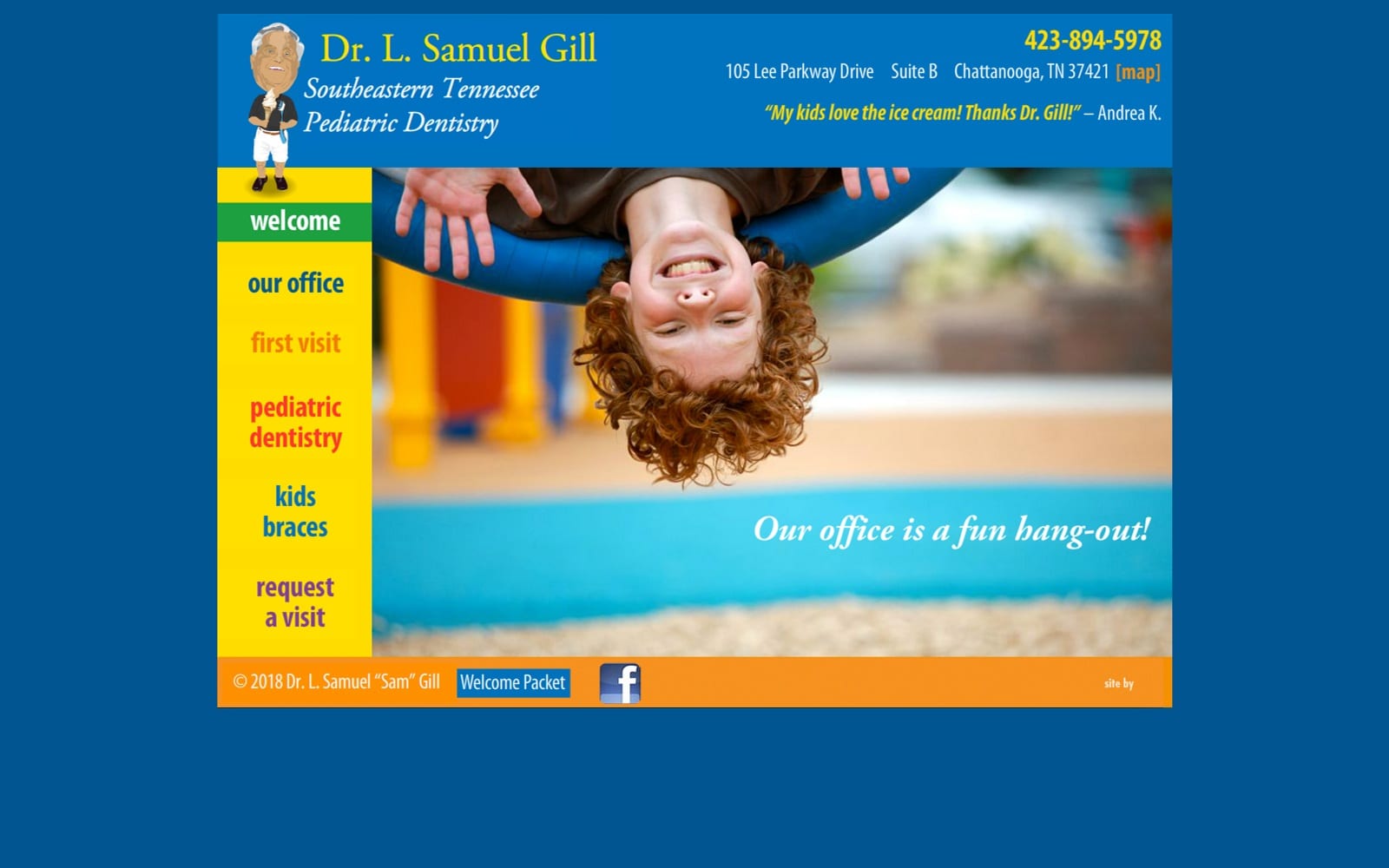 The screenshot of dr. Sam gill at team popp dental chattanoogakidsdentist. Com website