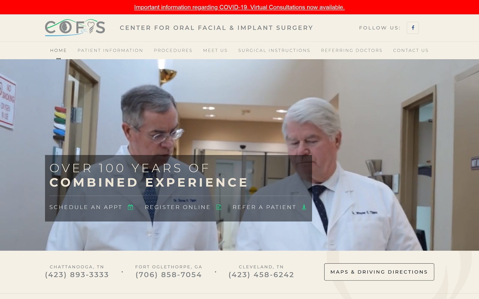 The screenshot of center-oral & facial surgery chattanoogaoms. Com website