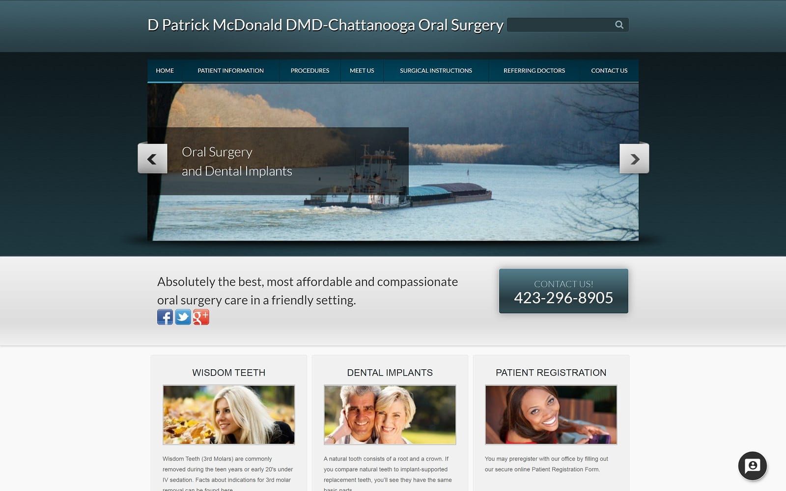 The screenshot of chattanooga oral & maxillofacial surgery: d. Patrick mcdonald, dmd chattanoogaoralsurgery. Com website