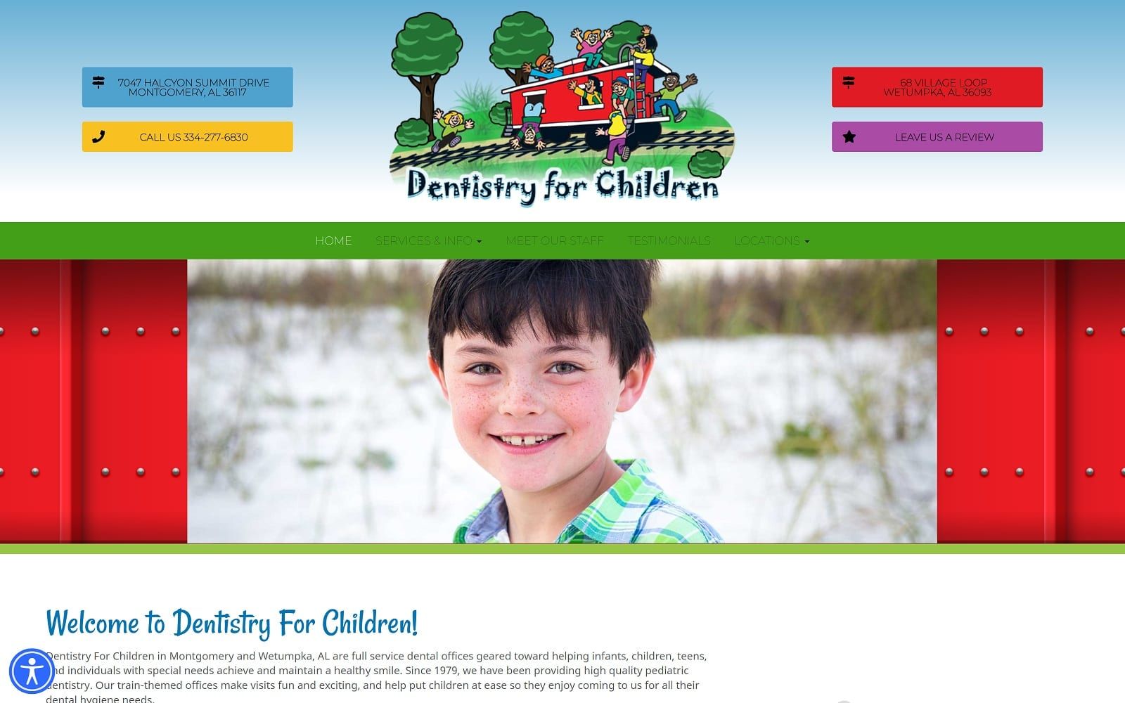 The screenshot of dentistry for children chew-chewtrain. Com drs. Julia isherwood schreiber website