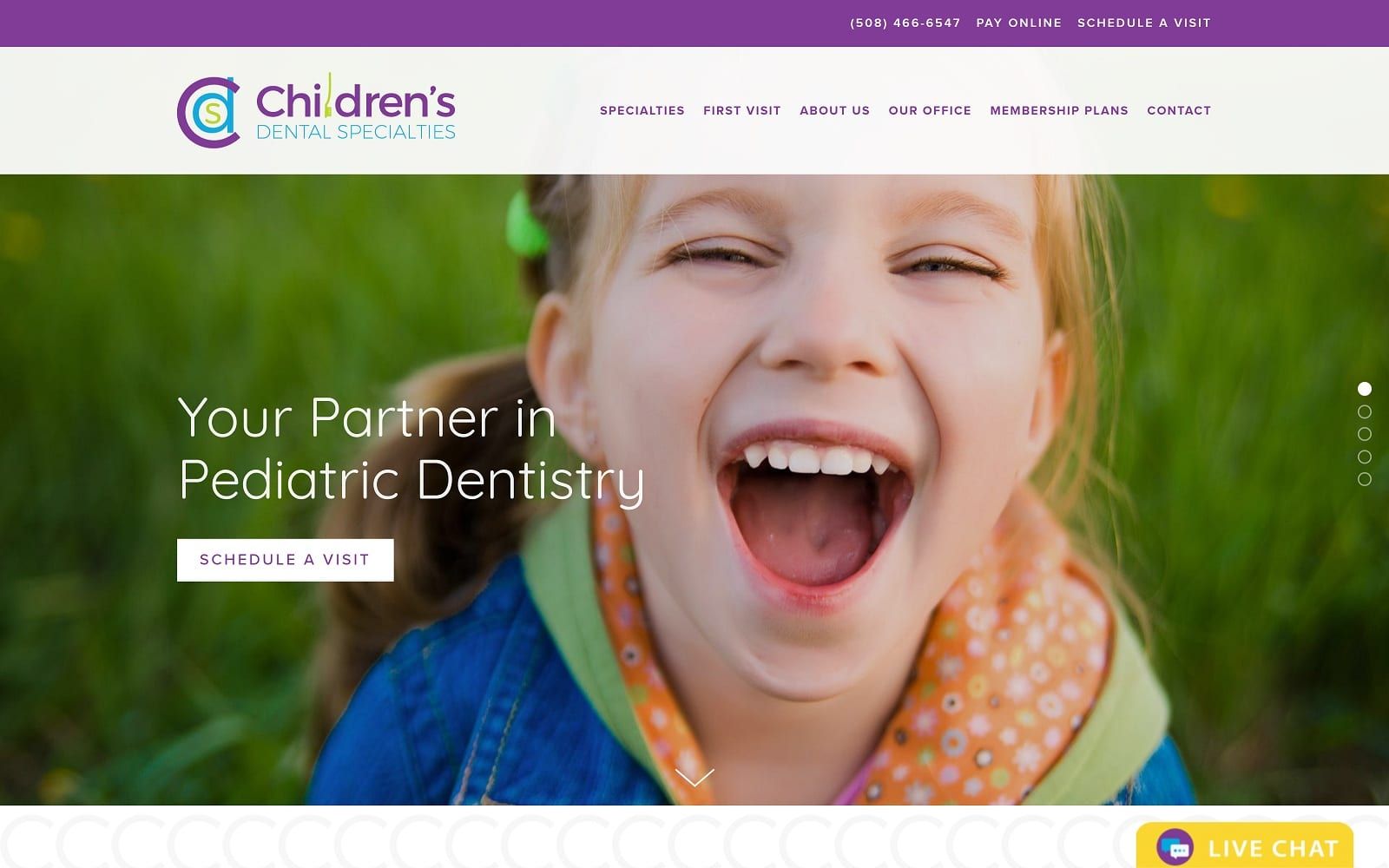 The screenshot of children's dental specialties childrensdentalspecialties. Com website