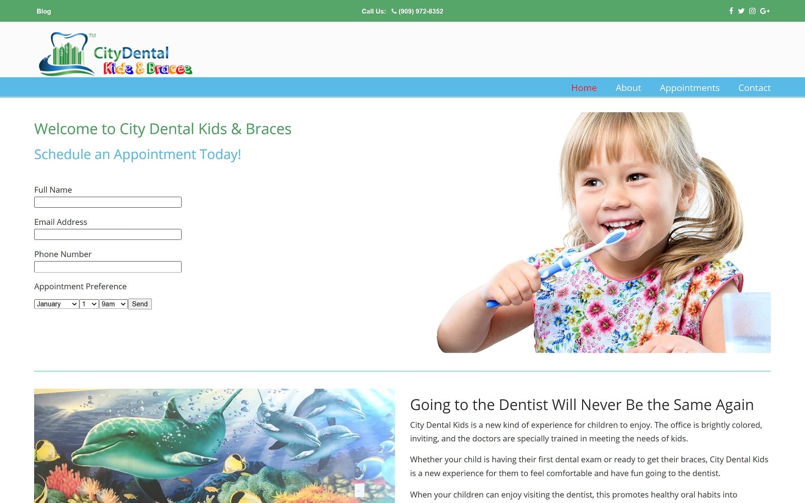 The screenshot of city dental kids citydentalkids. Com website