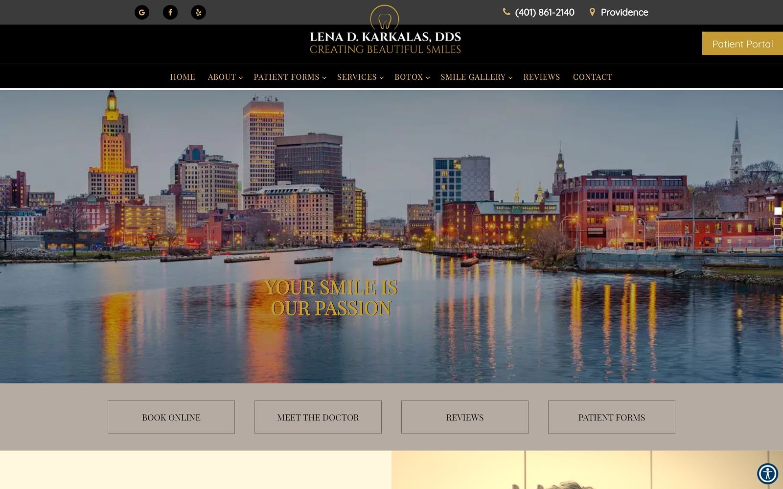 The screenshot of dr. Lena d. Karkalas, dds confidentsmiles. Net website