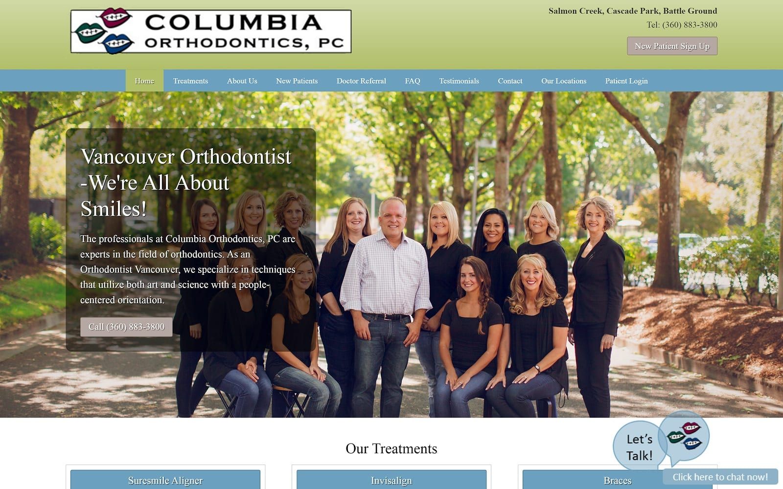 The screenshot of columbia orthodontics, pc cool-smiles. Com website