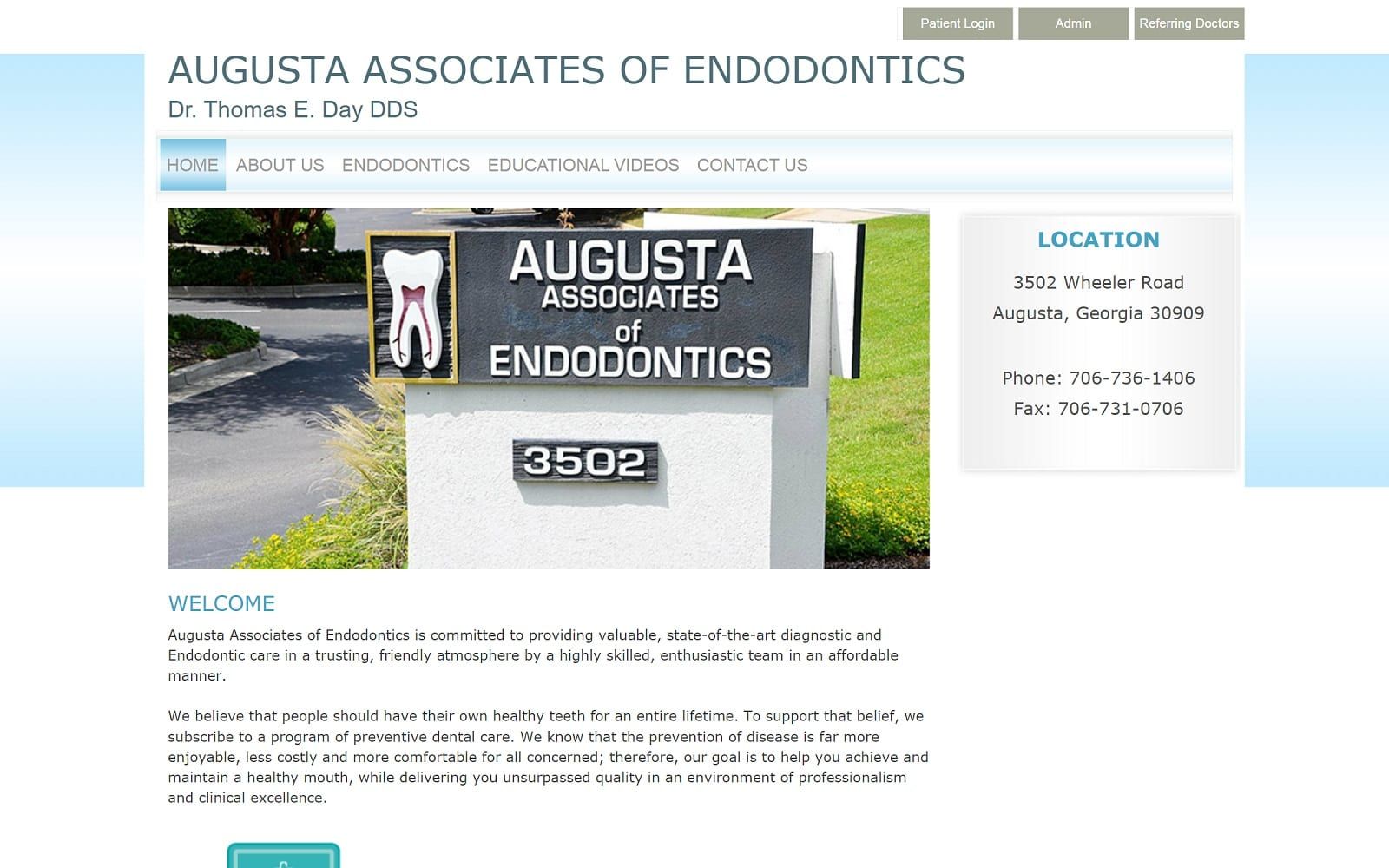 The screenshot of augusta associates of endodontics dayendo. Com/home. Aspx dr. Thomas e. Day website