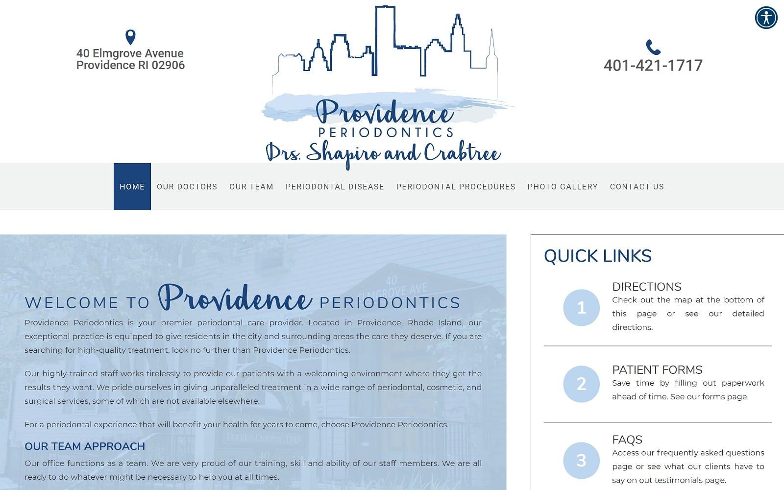 The screenshot of providence periodontics: drs. Shapiro and crabtree deniseshapirodds. Com website