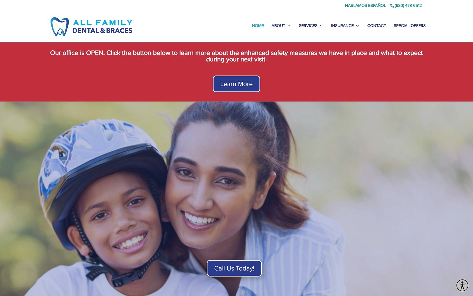 The screenshot of all family dental and braces dentalandbracesaurora. Com websit