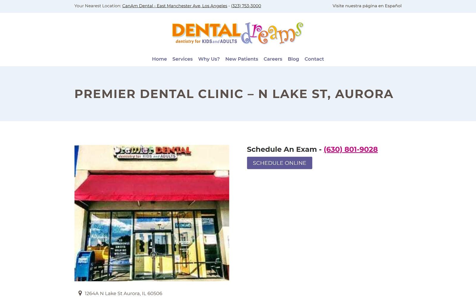 The screenshot of premier dental clinic-aurora dentaldreams. Com/location/premier-dental-clinic-n-lake-st-aurora website
