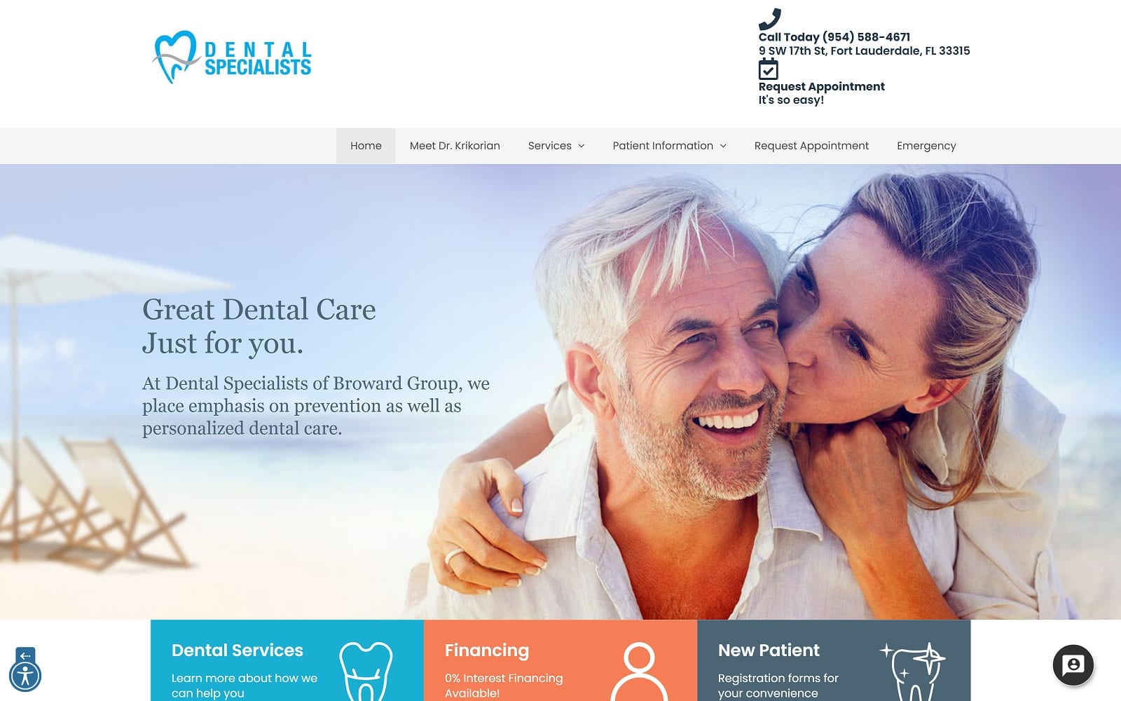 The screenshot of dental specialists of broward group dentalspecialistsofflorida. Com website